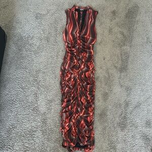 Colorful zip up open back MIDI DRESS